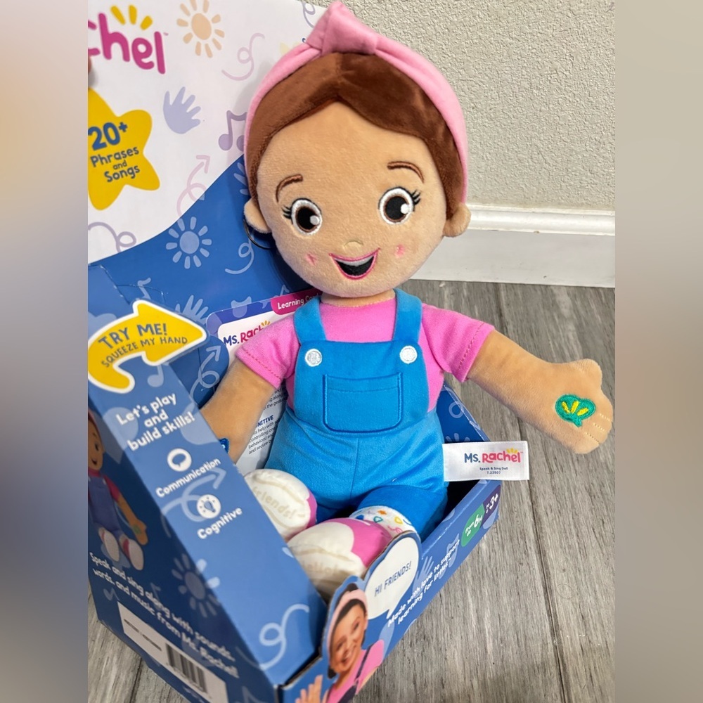Ms. Rachel Speak & Sing Plush Doll Learning Toy Pink Blue Overalls Kidcore NIB